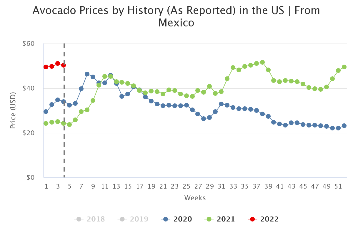 avocado prices by histor 1