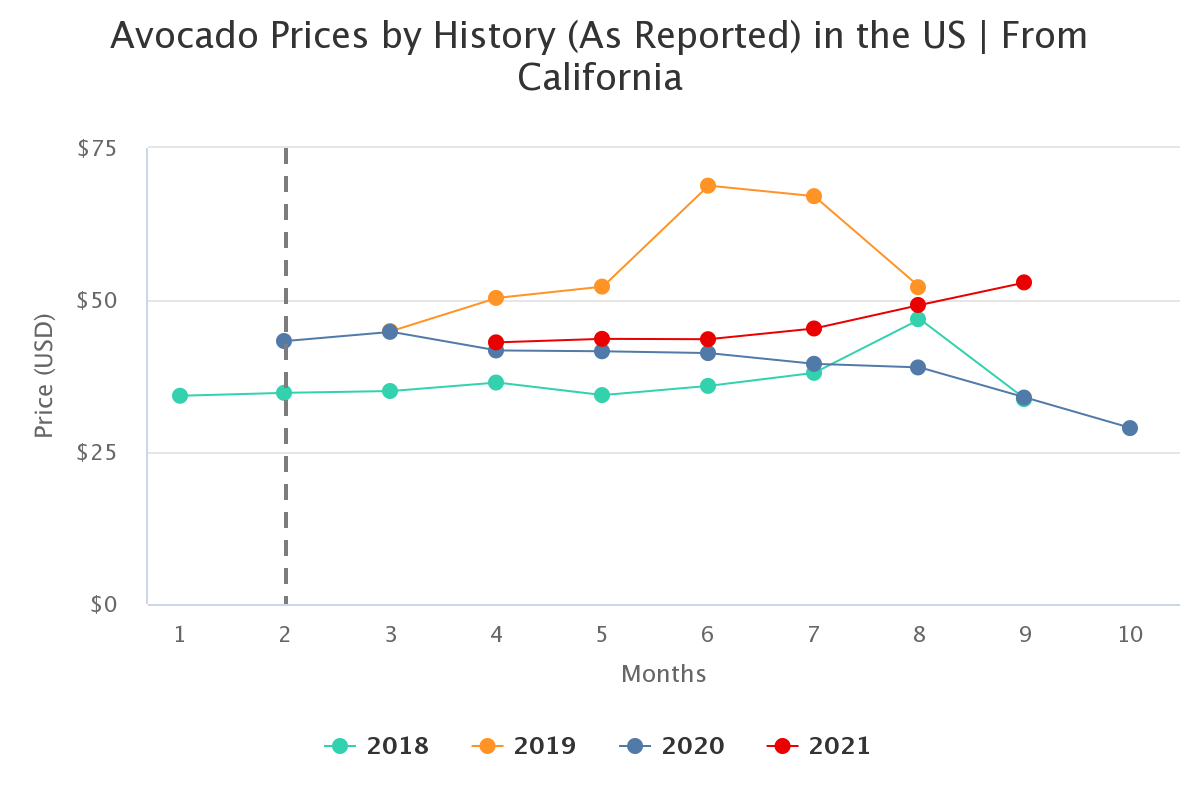 avocado prices by histor 3