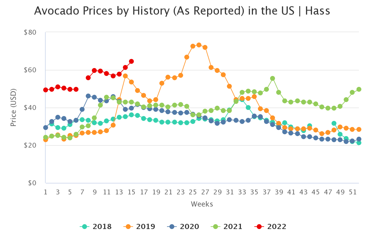 avocado prices by histor 10